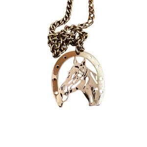Lucky Horseshoe Golden Horse Pendant Necklace